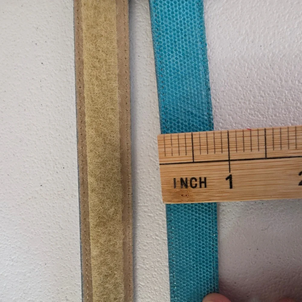 Vintage Abalone Shell Belt Womens Large Turquoise Blue Lizard Embossed Artisan